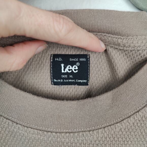 Vintage Y2K Lee Jeans Thermal Knit T-Shirt Mens XL Tan Taupe Waffle Embroidered - Picture 5 of 8